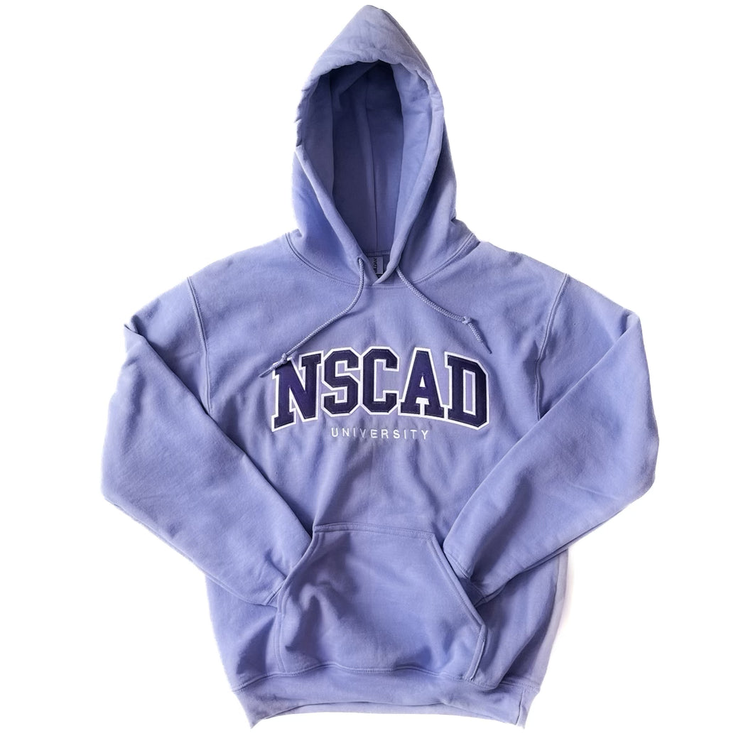 NSCAD Pullover Hoodie - Lavendar with Purple Twill + Embroidery